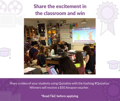 Featured image for Teacher's Competition - We are giving away a $50 Amazon voucher to the teacher who can create the best Quizalize feedback video! In this video we would like you to answer the following questions: How has Quizalize helped ...